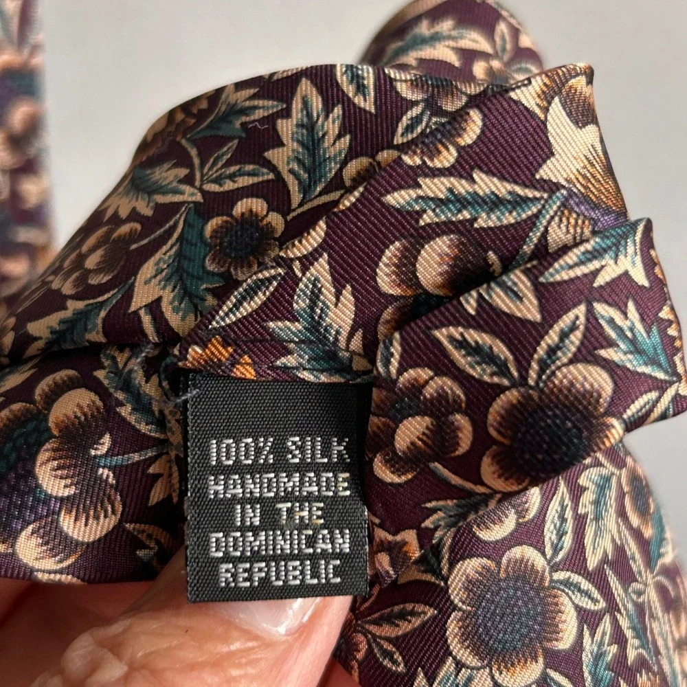 Hunting Horn Classics Mens Silk Floral‎ Tie Burgundy Green Handmade Necktie 58in